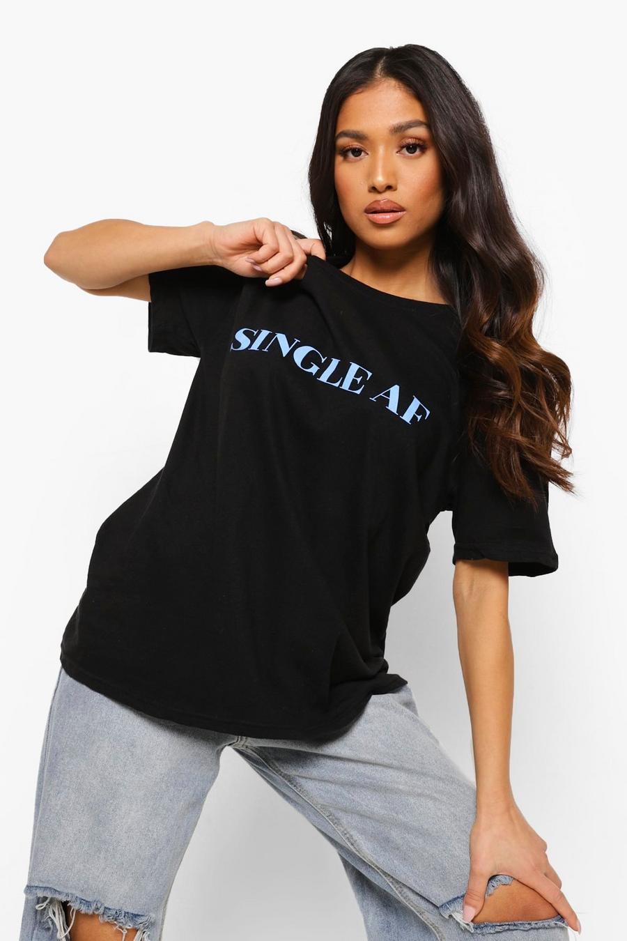 Black Petite 'Single AF' Slogan T-shirt image number 1