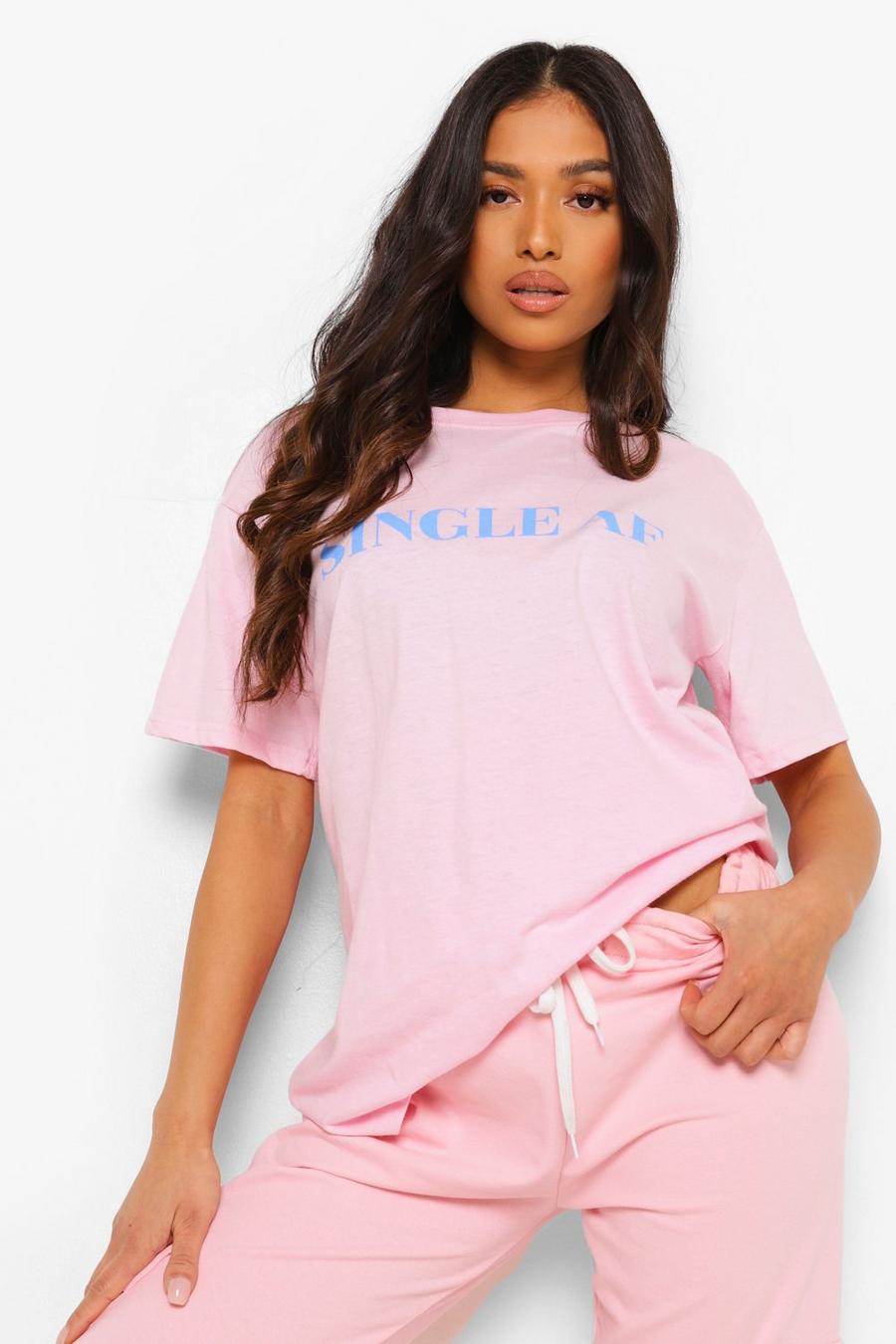 Pale pink Petite 'Single AF' Slogan T-shirt image number 1