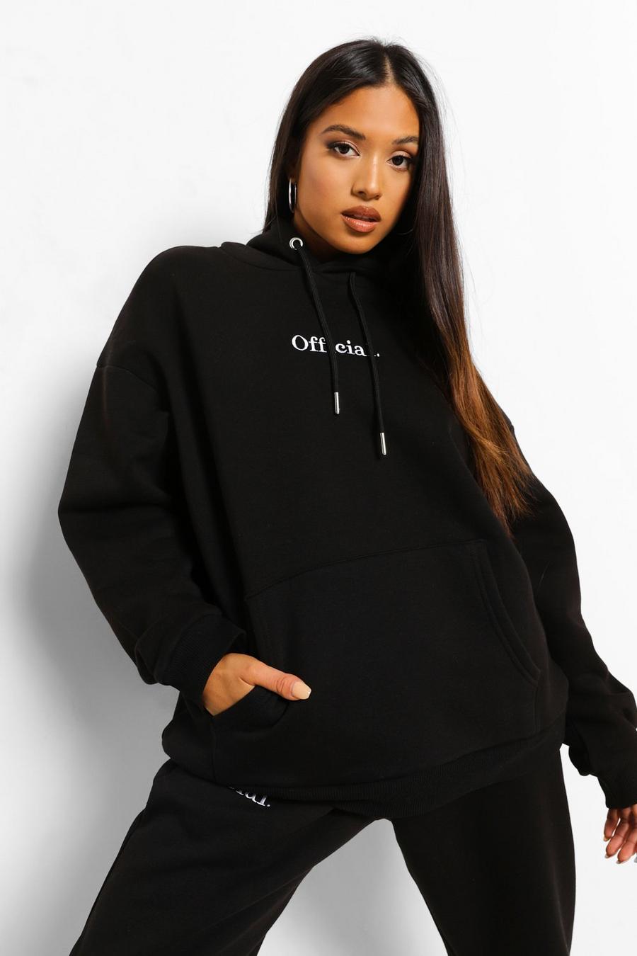 Black Petite Official Oversized Embroidered Hoodie image number 1