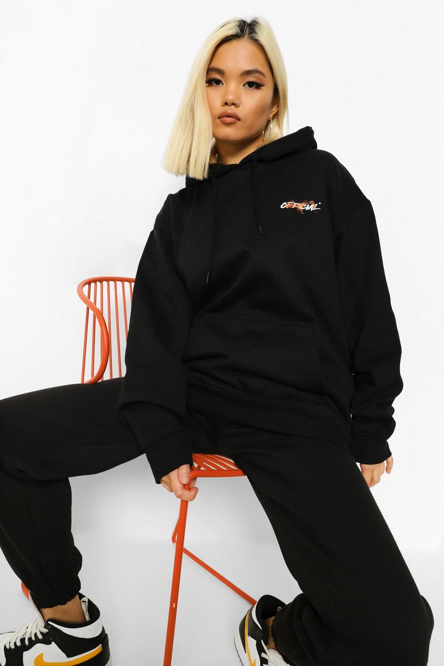 Black Petite Official Flame Print Oversized Hoodie image number 1