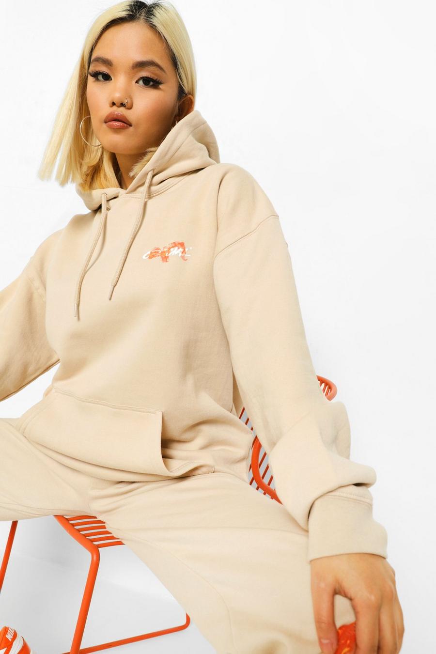 Sand Petite Official Flame Print Oversized Hoodie image number 1