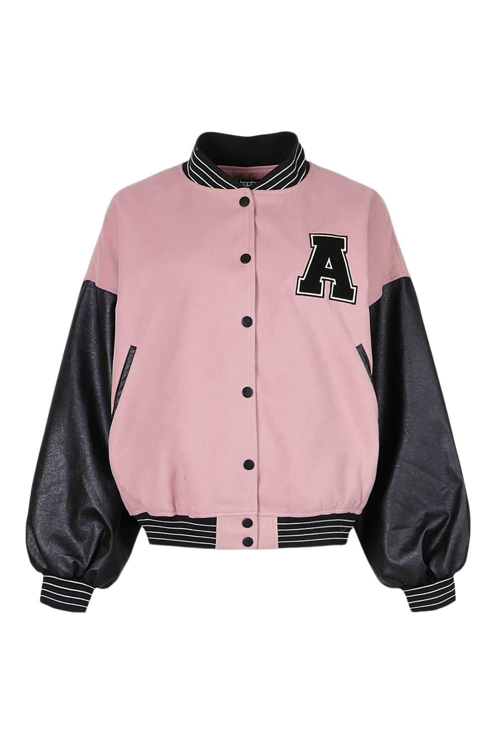 Pu Sleeve Oversized Varsity Jacket