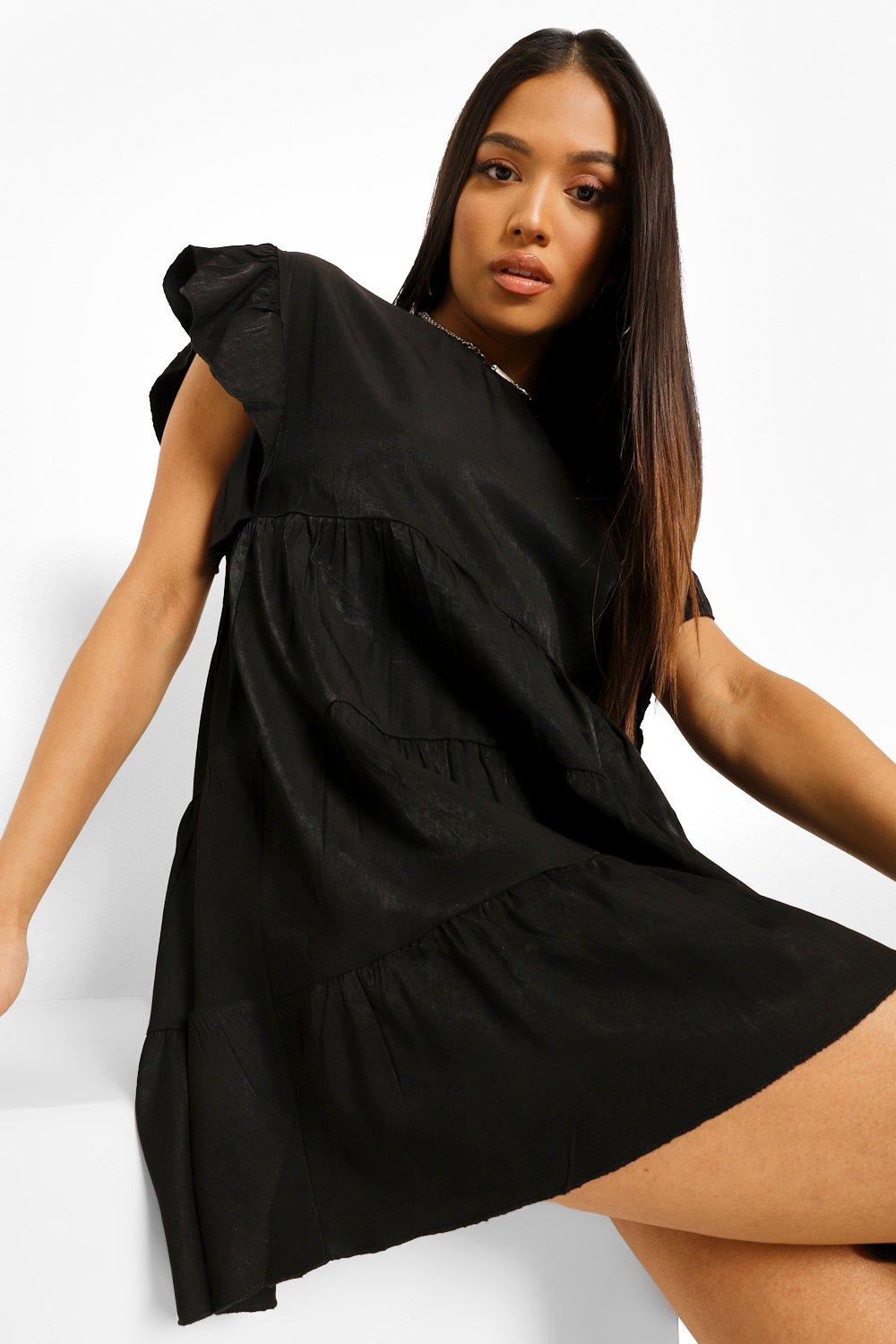 Boohoo petite smock dress best sale