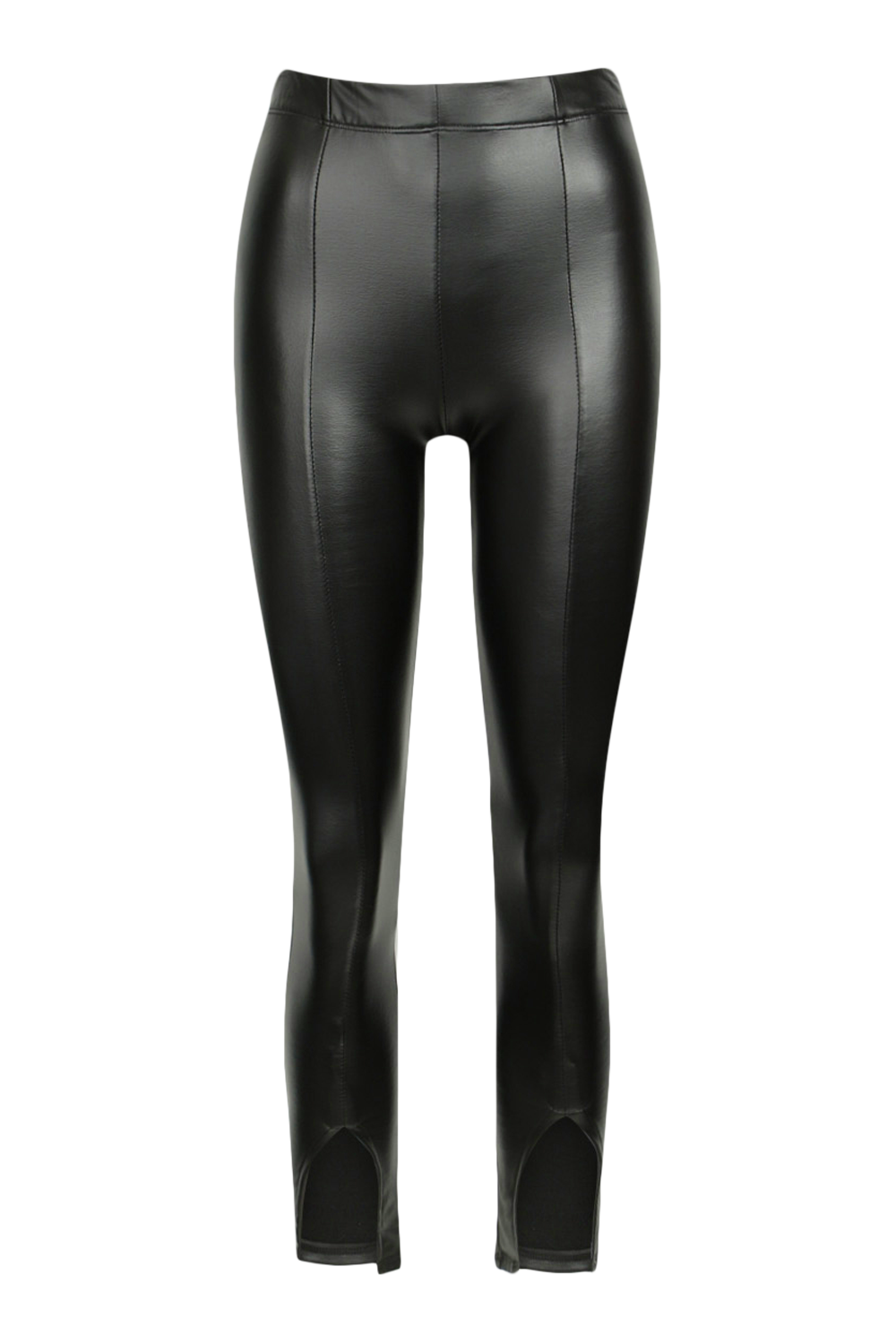 Petite Black Faux Leather Split Hem Leggings