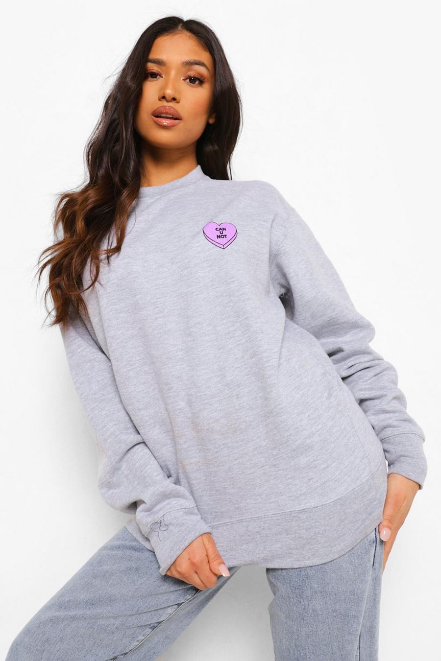 Petite Pullover mit „Can U Not“-Print, Grau meliert image number 1