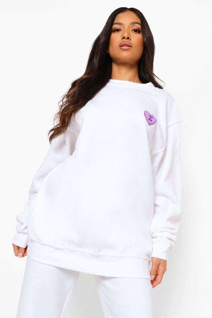 White Petite - "Can U Not" Sweatshirt med tryck image number 1