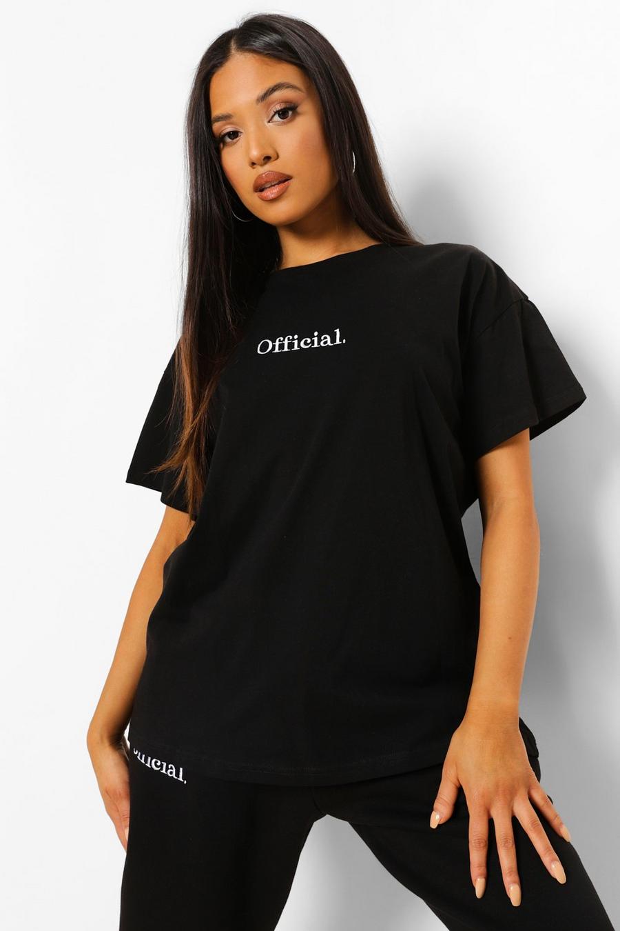 Black Petite Official Oversized Embroidered T-shirt image number 1