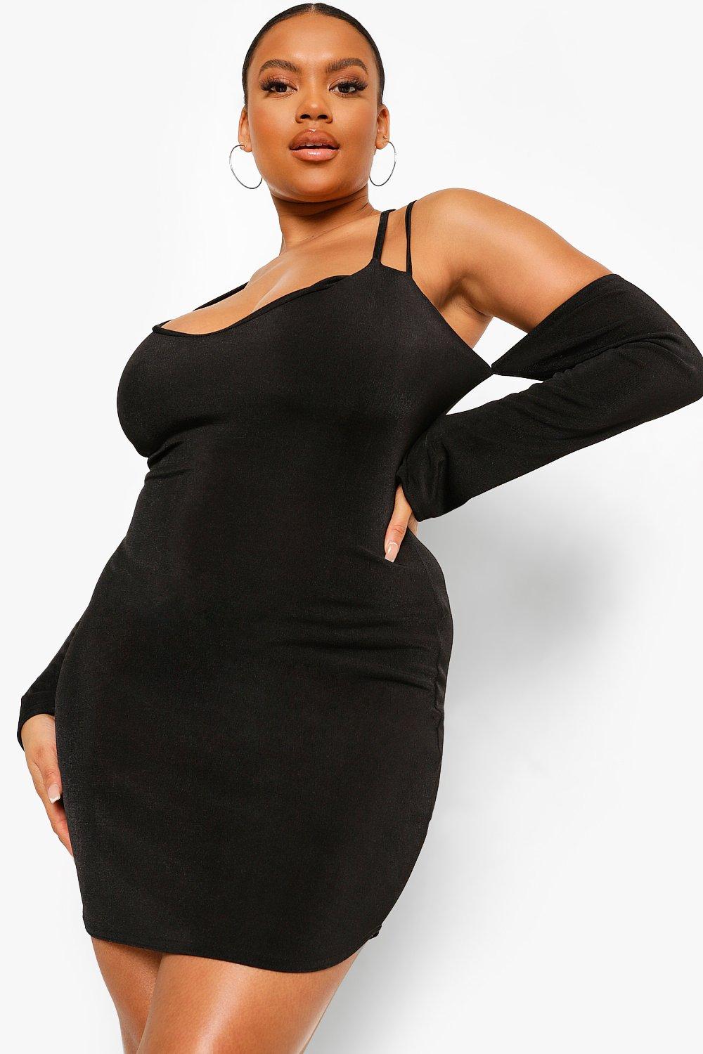 Black strappy plunge bodycon dress best sale