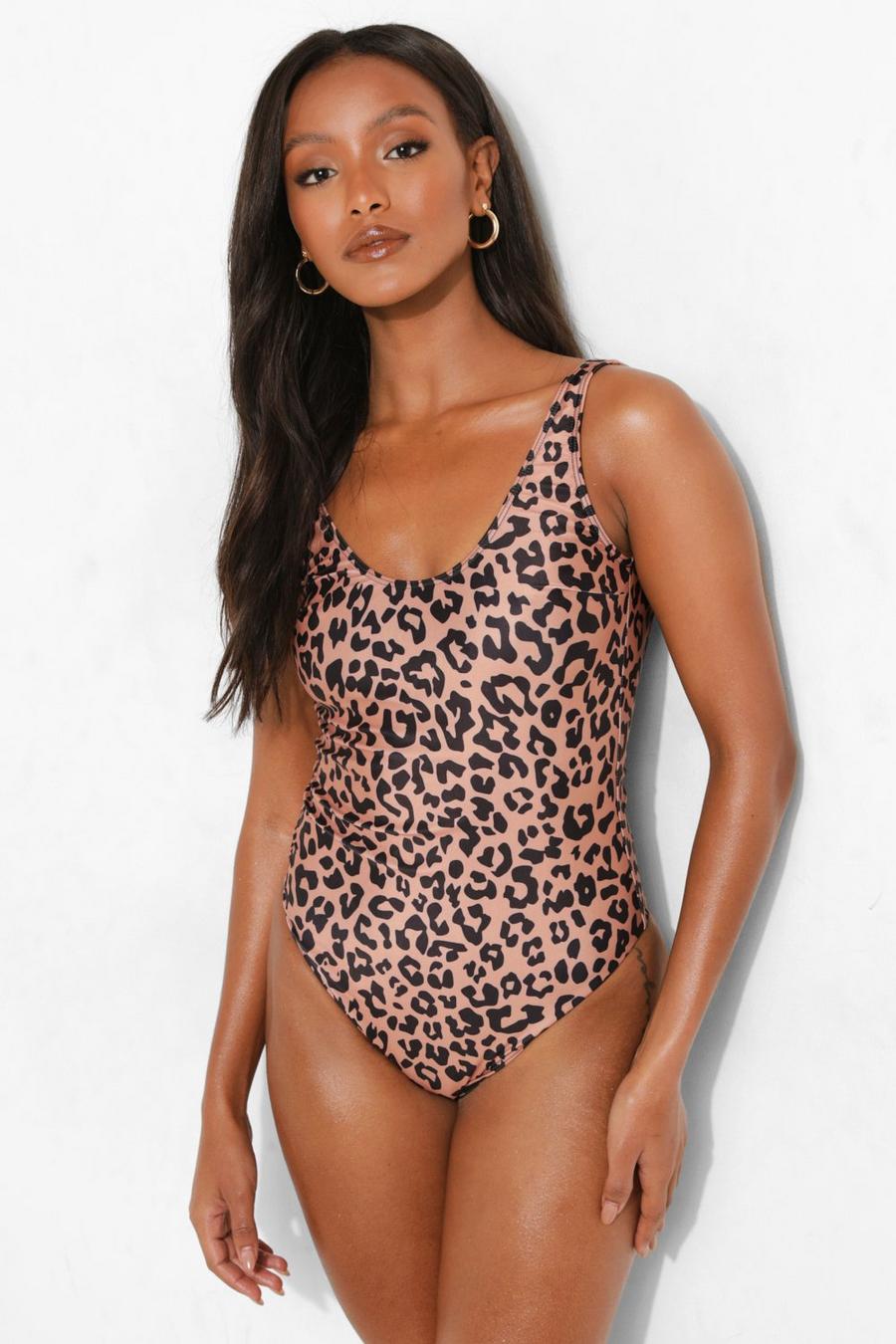 Leopard Petite Animal Scoop Back Swimsuit image number 1