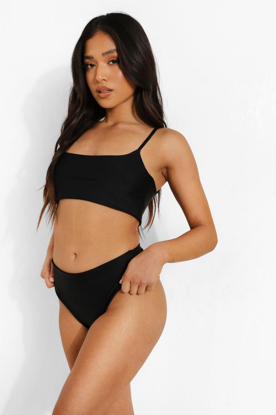 Black Petite - Bikini med fyrkantig halsringning och hög midja image number 1