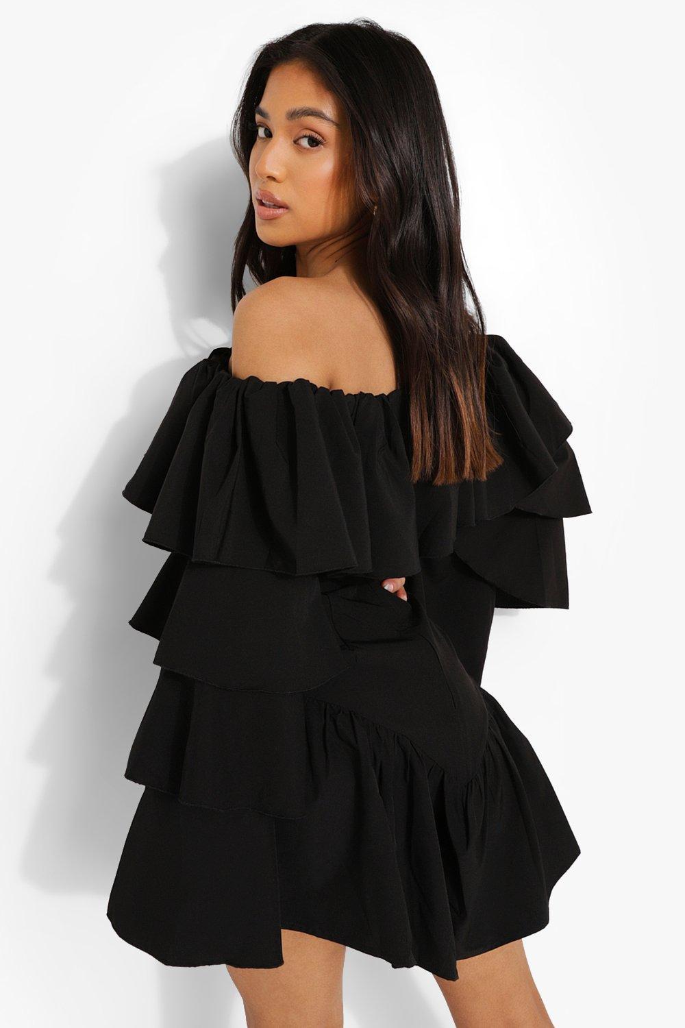 Boohoo black ruffle outlet dress