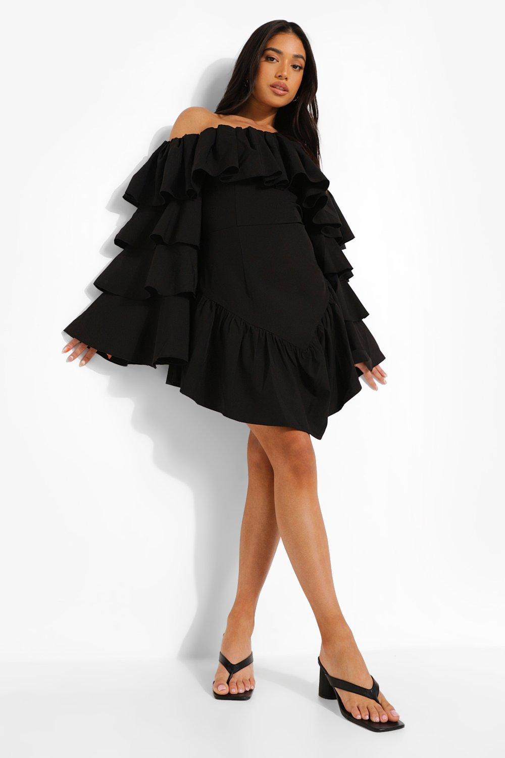 Petite Tiered Ruffle Off The Shoulder Mini Dress boohoo USA