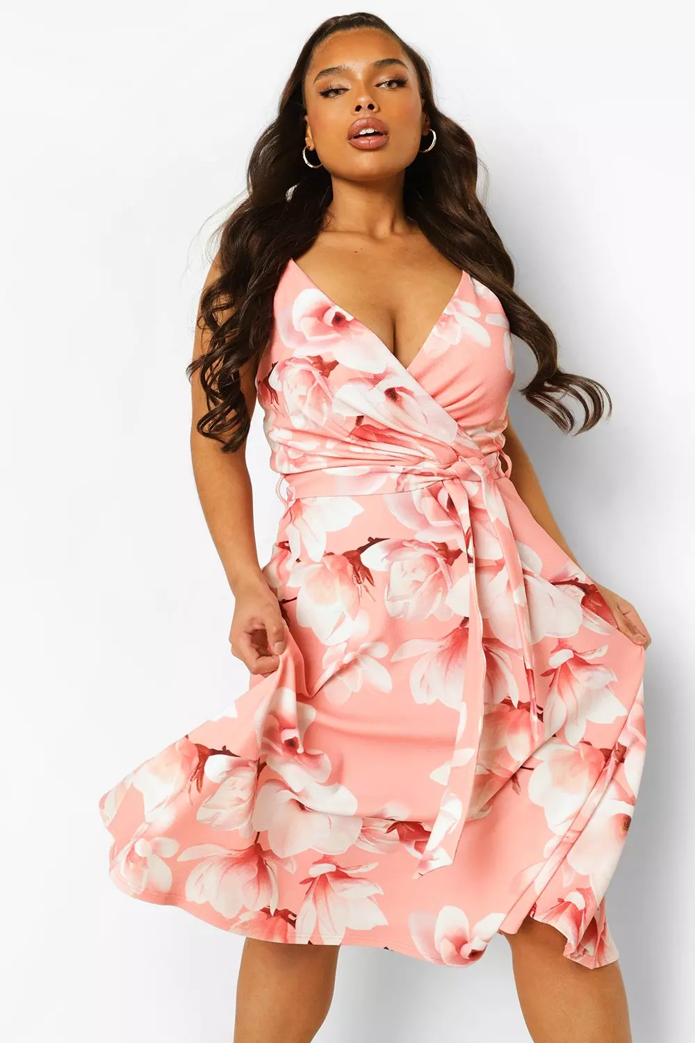 boohoo occasion floral embroidery wrap skater dress