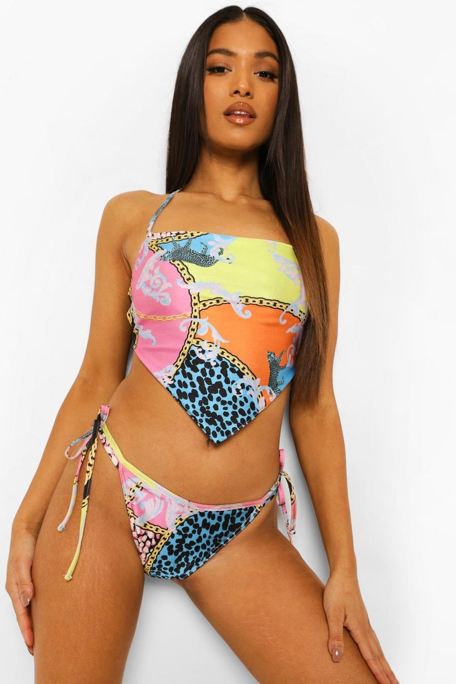 PETITE Bikini mit Barockmuster und Schnürband, Mehrfarbig image number 1