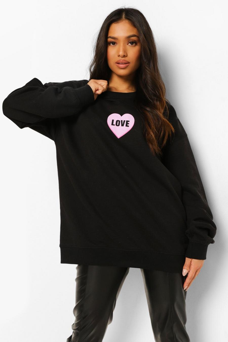 Black Petite Love Heart Print Sweatshirt image number 1