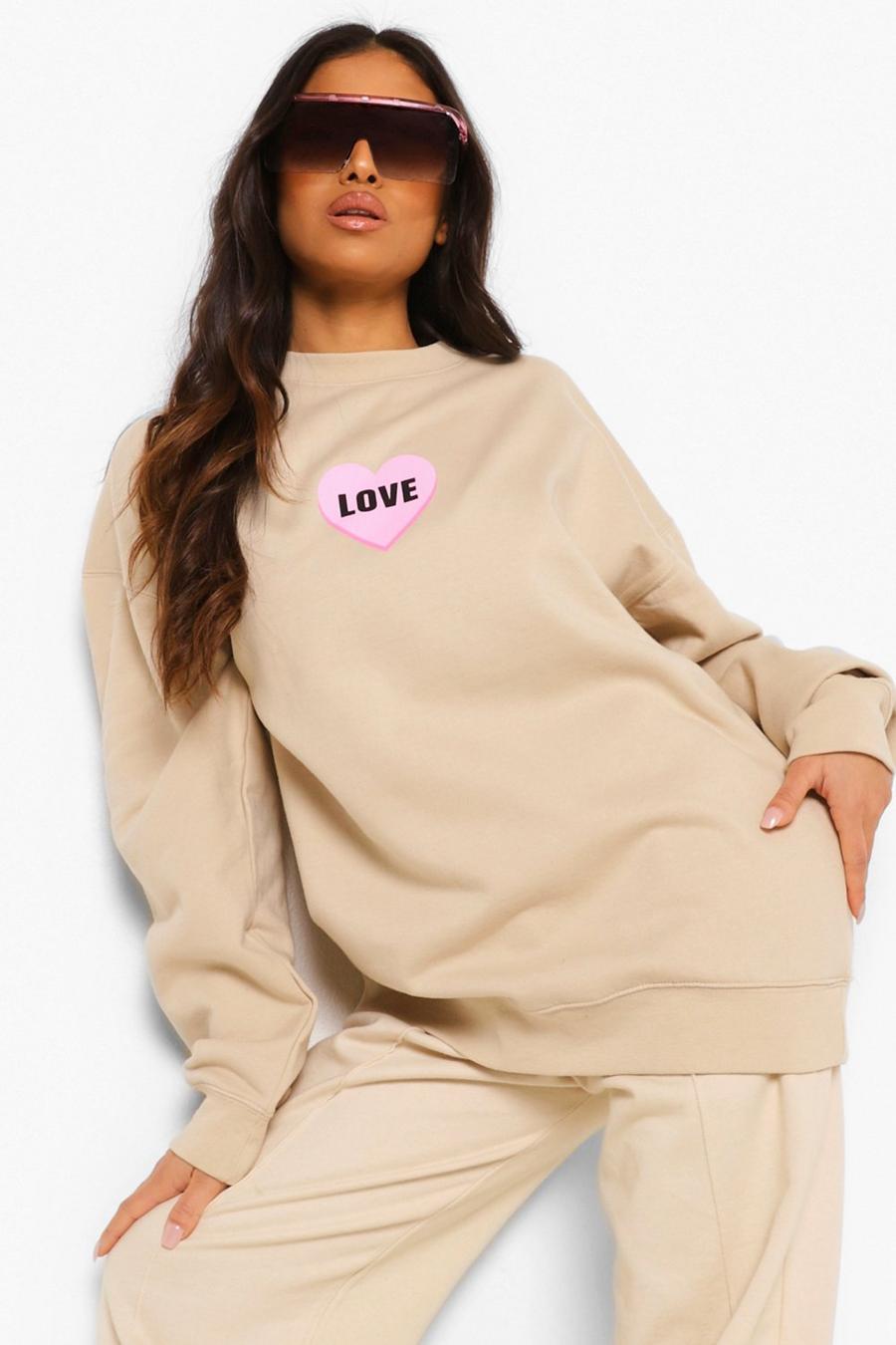 PETITE Sweatshirt mit „Love”-Slogan und Herz-Print, Sand image number 1
