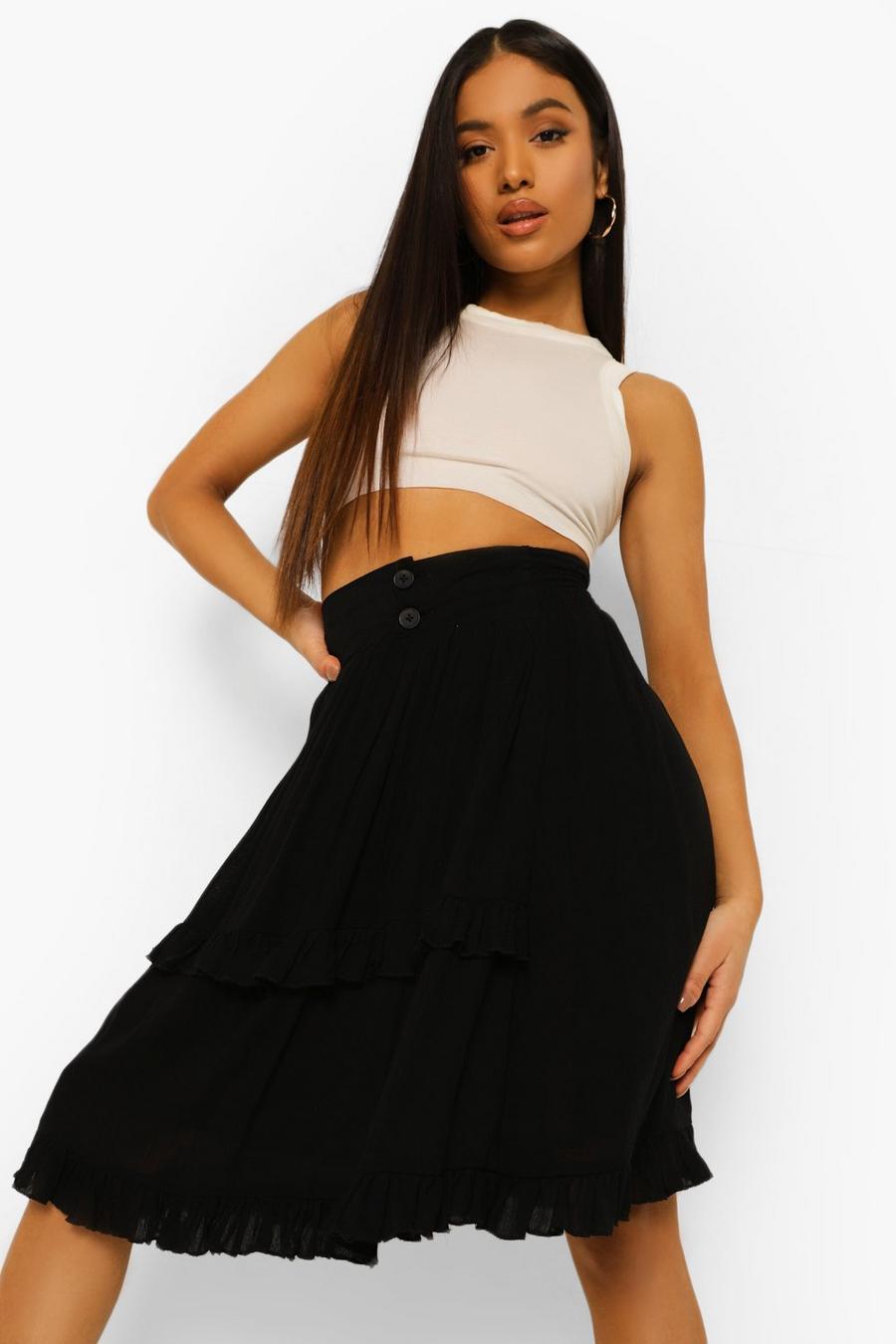 Black Petite Frill Detail Cheesecloth Skirt image number 1