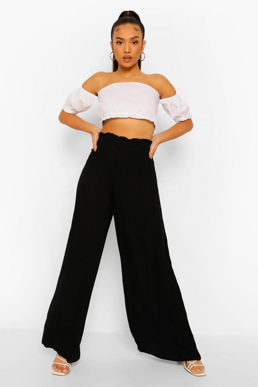 Black Petite Shirred Waist Wide Leg Cheesecloth Culottes image number 1