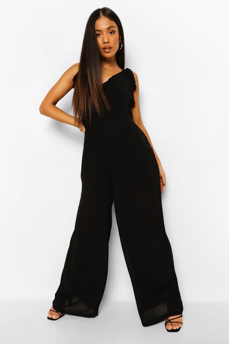Black Petite Wide Leg Cheesecloth Cami Jumpsuit image number 1