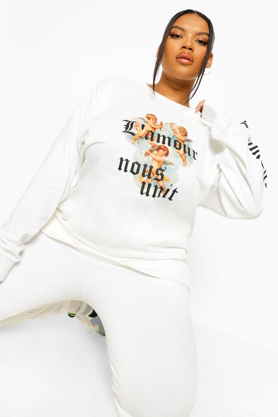 White Plus - "L'Amour" Oversize sweatshirt med grafiskt tryck image number 1