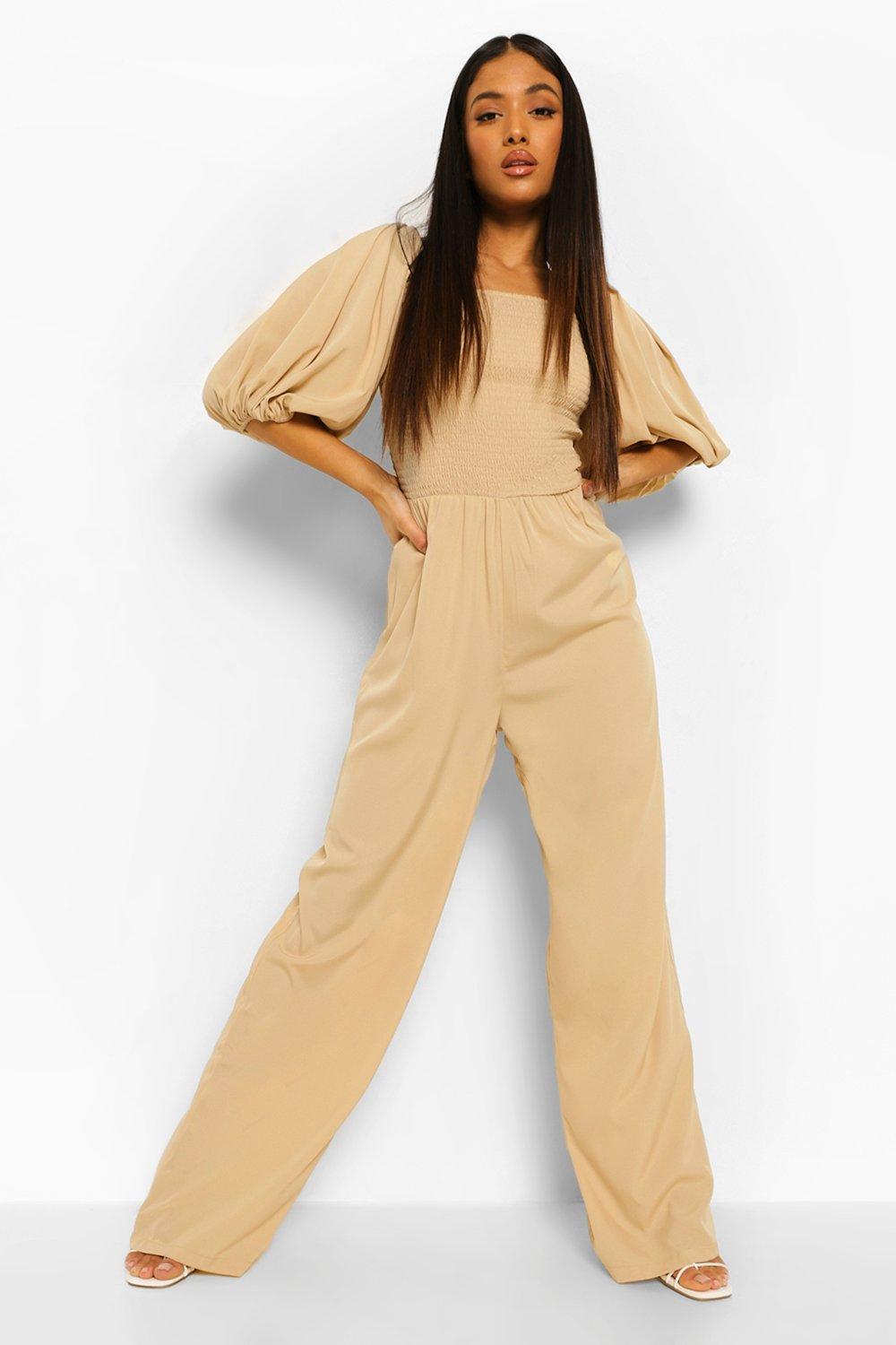 Petite Puff Sleeve Jumpsuit boohoo USA