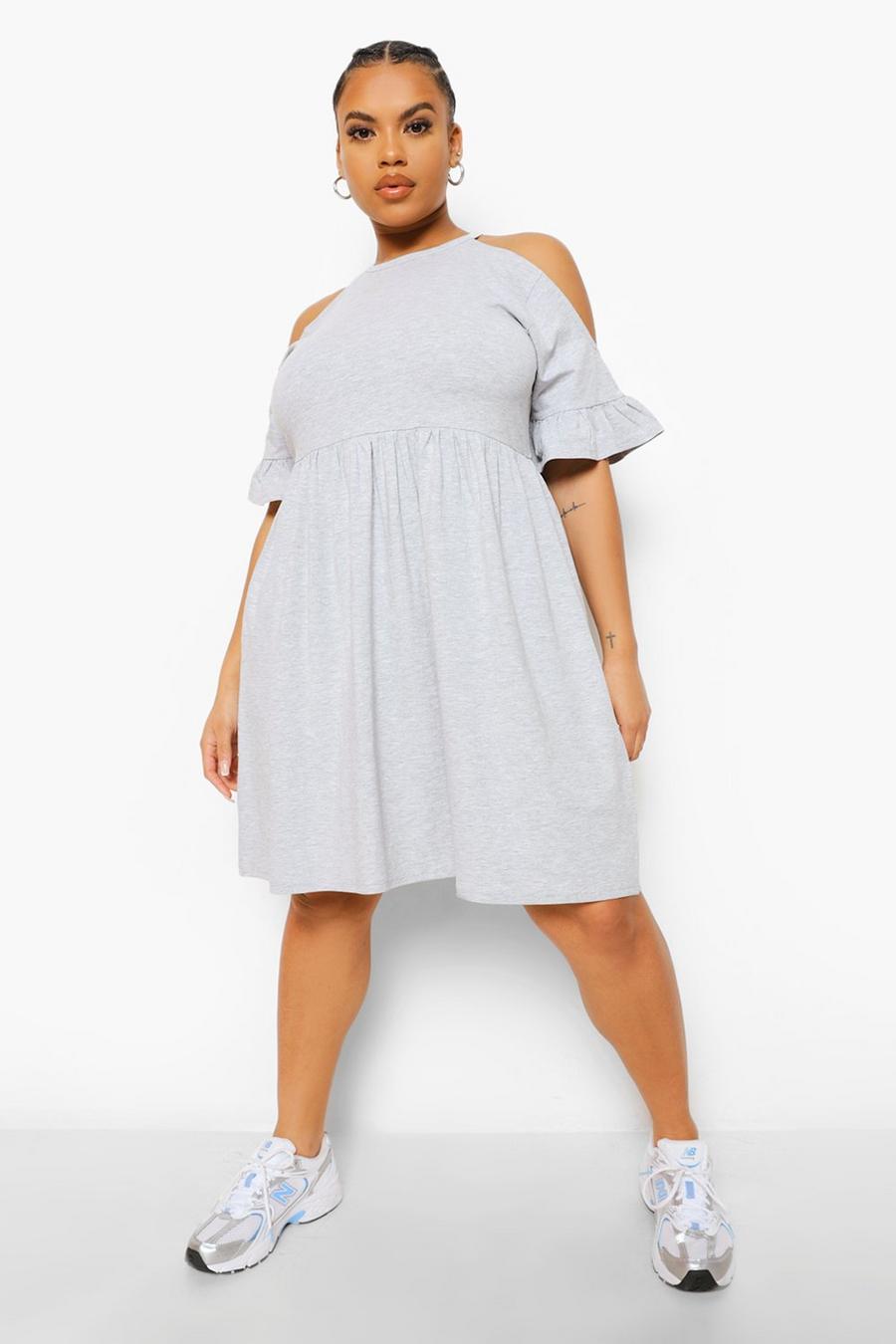 Grey Plus Cold Shoulder Smock Dress image number 1