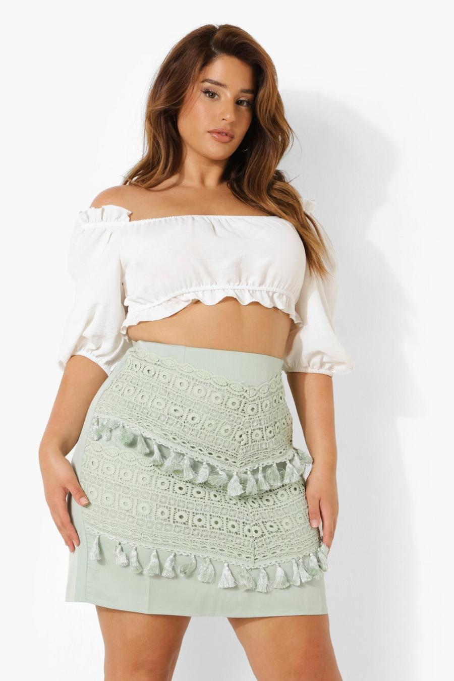 Mint Plus Lace Tassel Trim Mini Skirt image number 1
