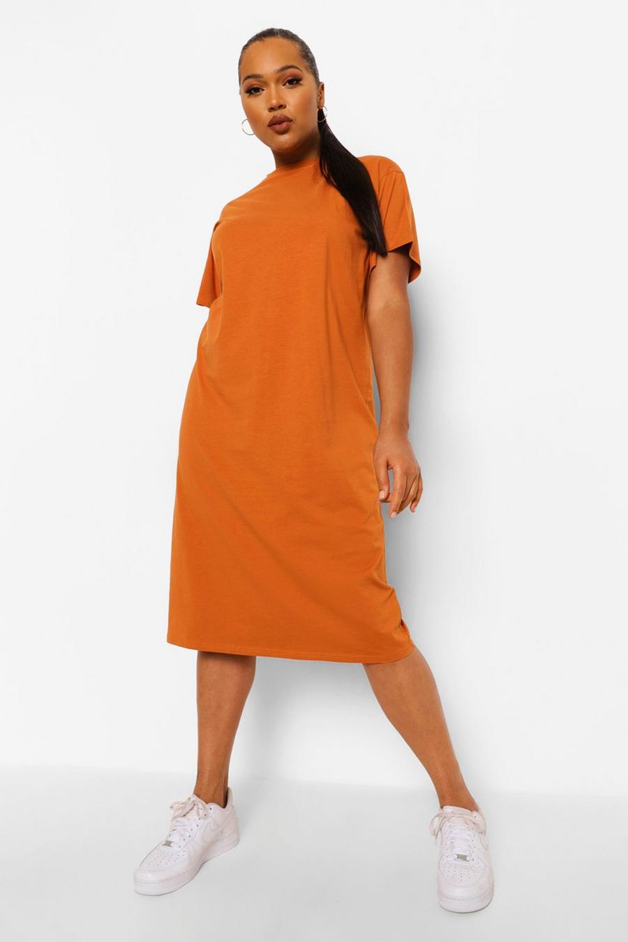 Vestido camiseta Plus midi, Teja arancio