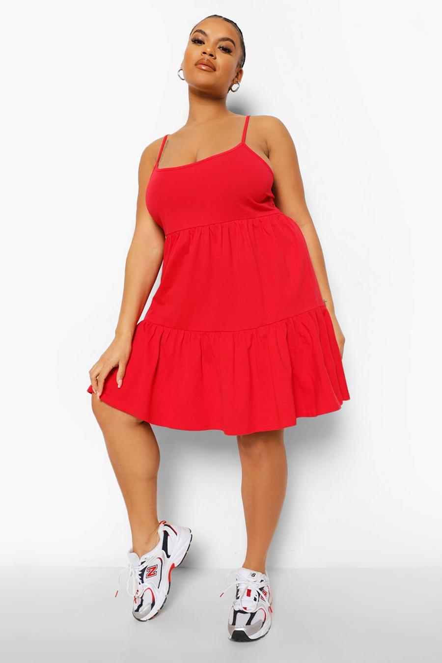 Red Plus Tiered Strappy Dress image number 1