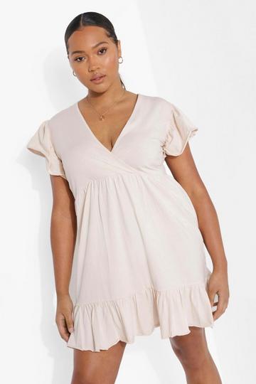 Plus Ruffle Wrap Front Smock Dress rose