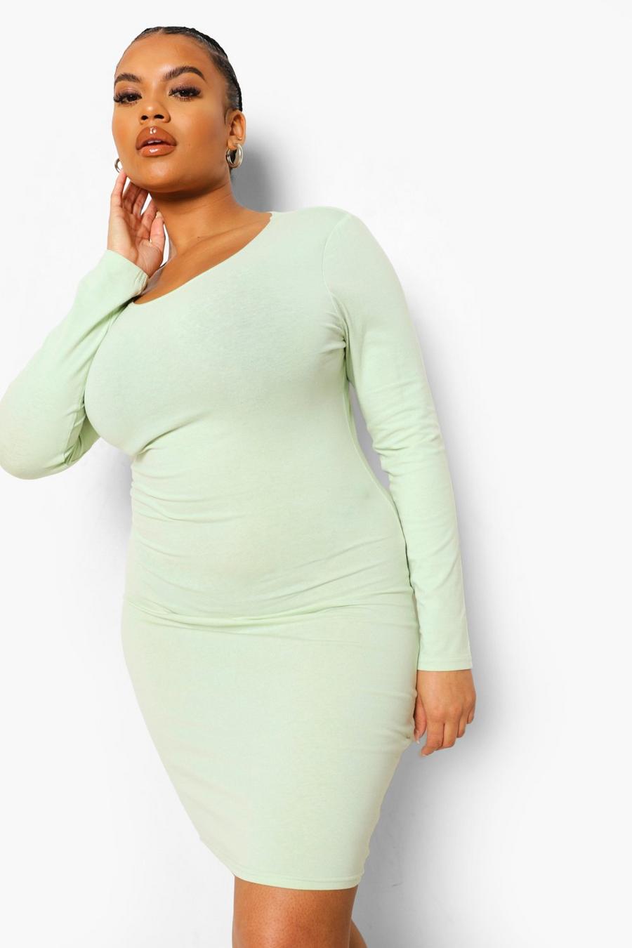 ליים green שמלה צמודה עם שרוולים ארוכים למידות גדולות