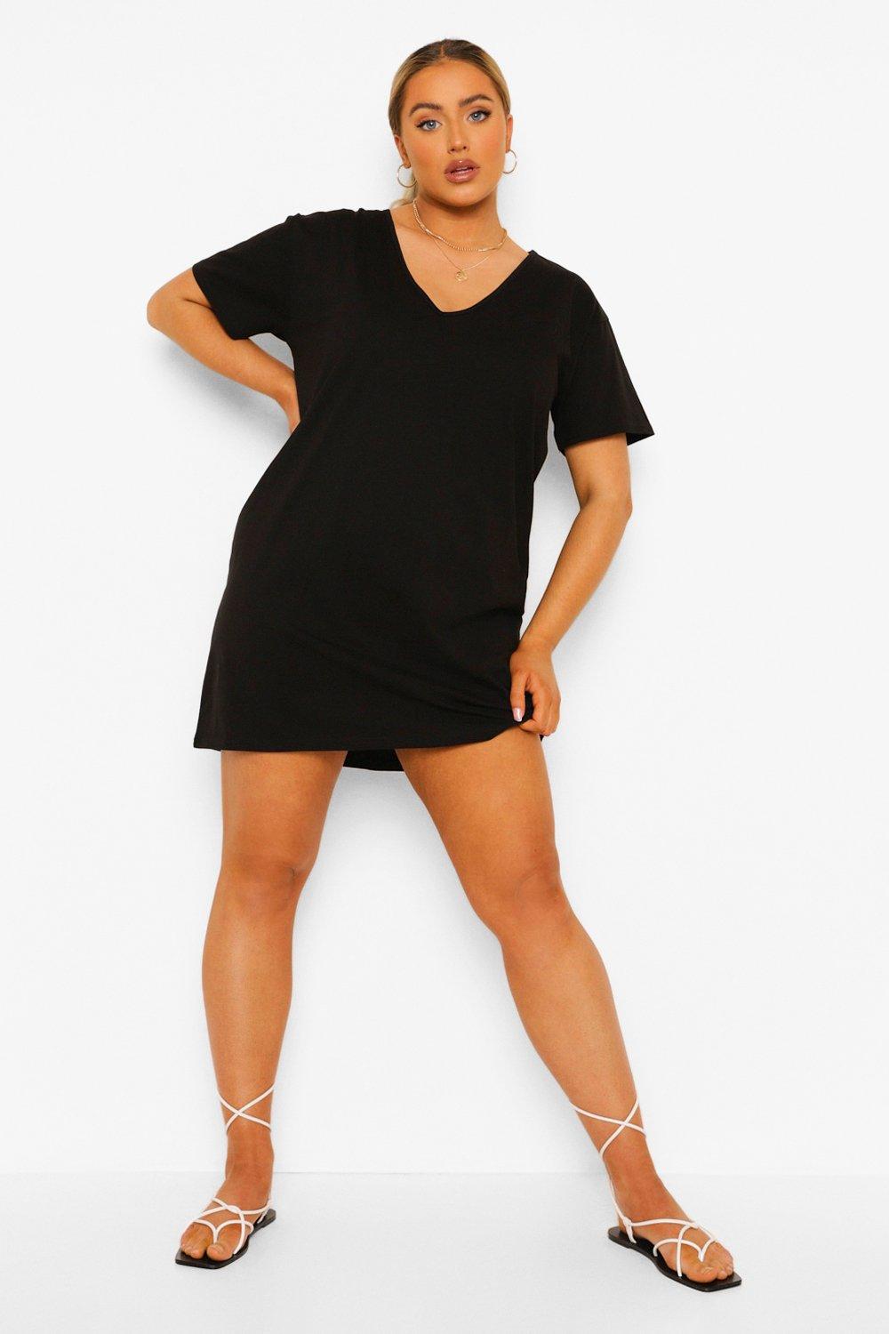 Plus V Neck T Shirt Dress boohoo USA