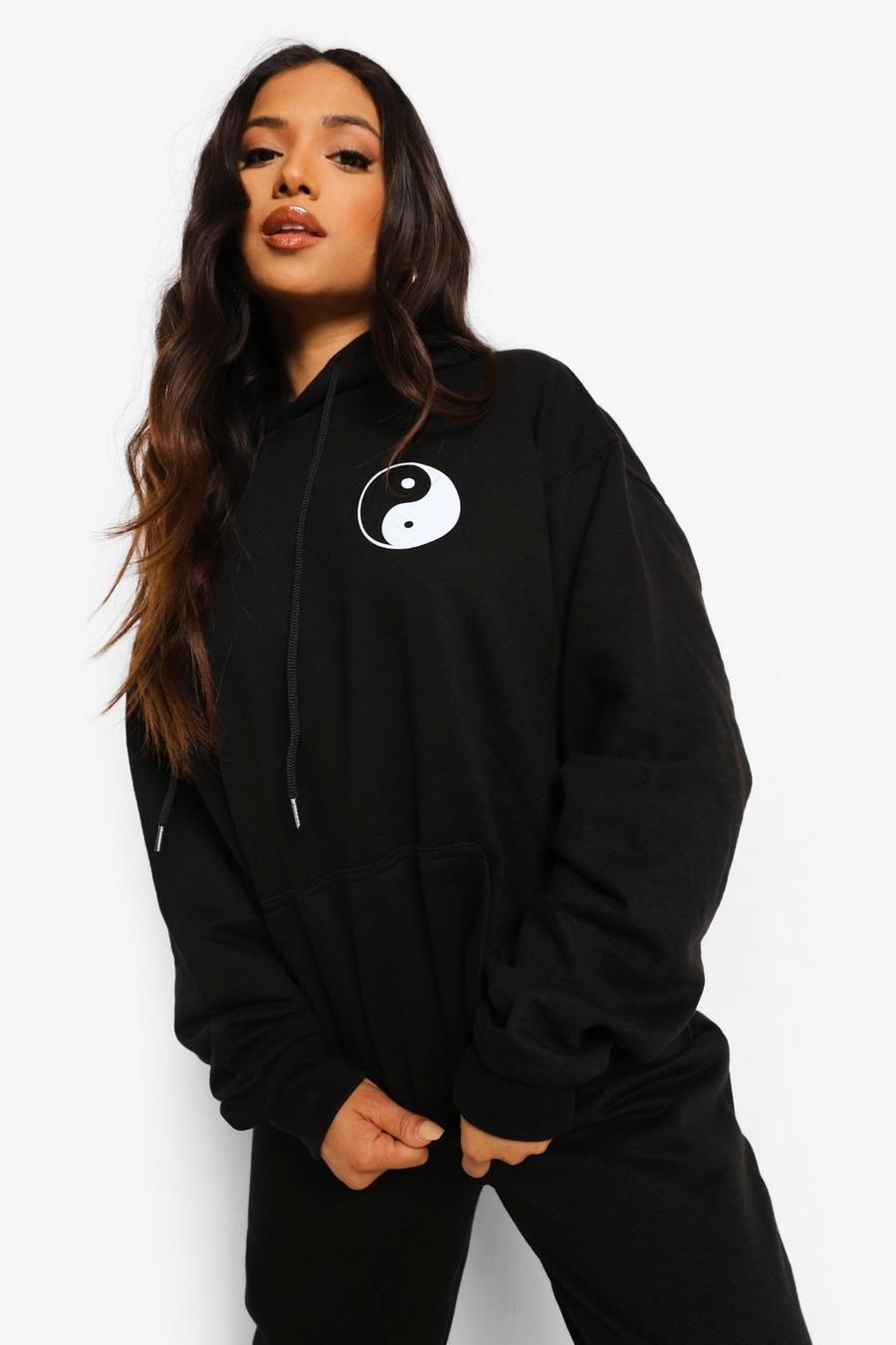 Black Petite - Oversize hoodie med yin och yang image number 1