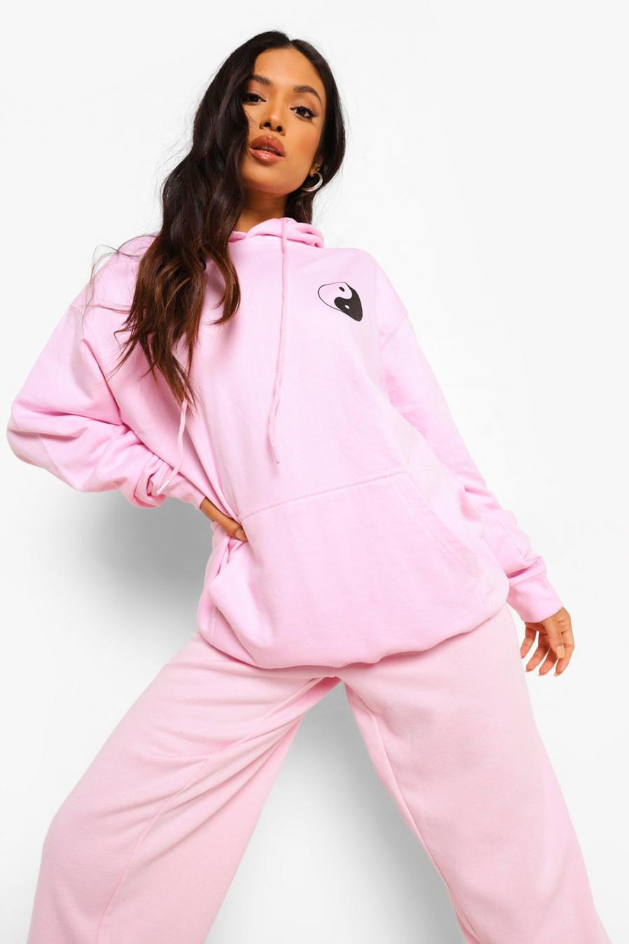 Pale pink Petite - Oversize hoodie med yin och yang image number 1