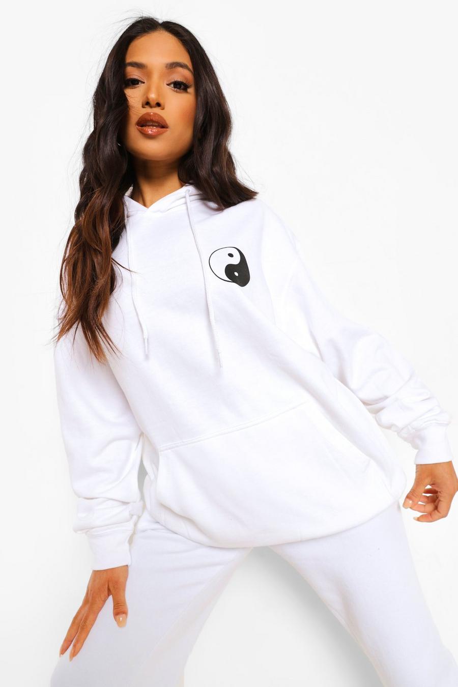 White Petite - Oversize hoodie med yin och yang image number 1