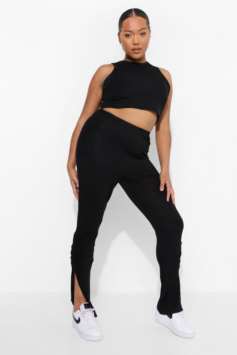 Black Plus Ruched Split Leggings image number 1