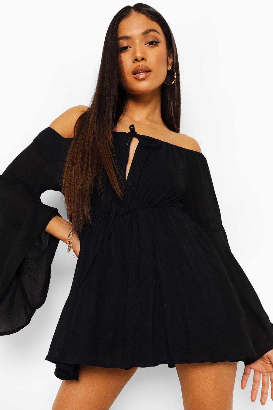 Black Petite Cheesecloth Cold Shoulder Playsuit image number 1