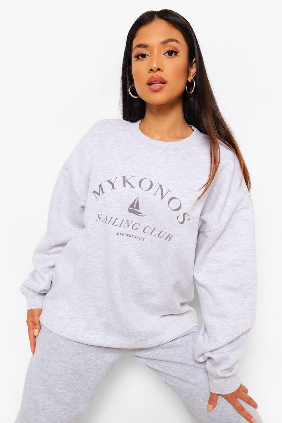 Ash grey Petite - "Mykonos" Oversize sweatshirt med tryck image number 1