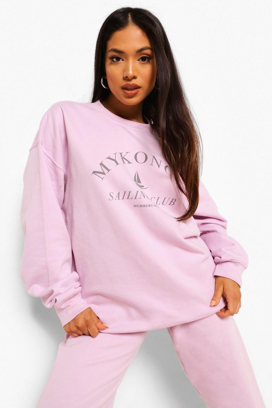 Petite Sweatshirt in Übergröße mit Mykonos-Print, Flieder image number 1