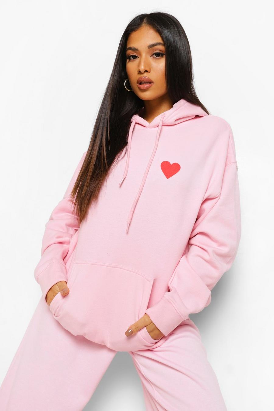 Light pink Petite - Oversize hoodie med hjärta image number 1