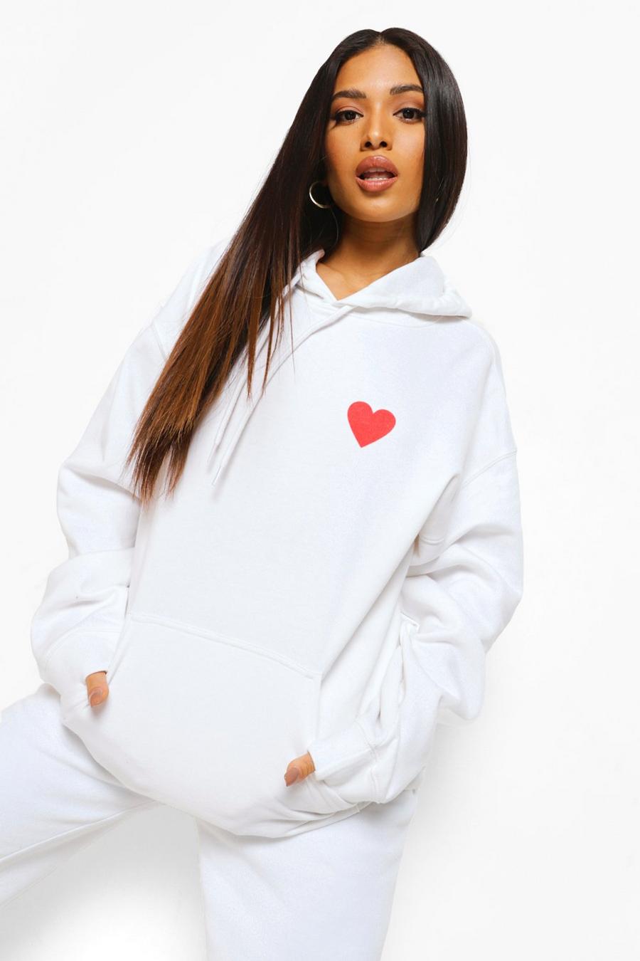 White Petite - Oversize hoodie med hjärta image number 1