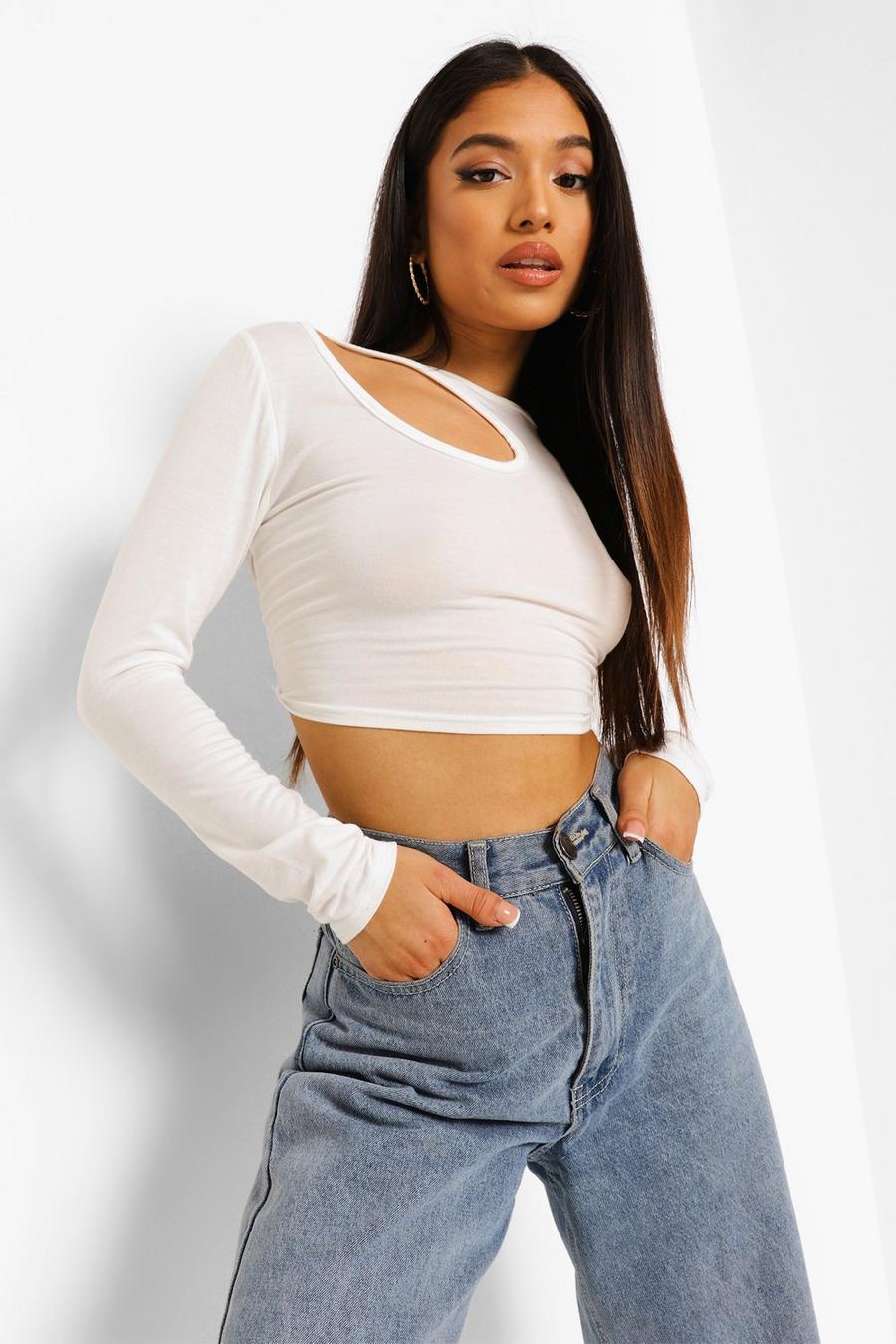 Ivory Petite Cut Out Detail Crop Top image number 1