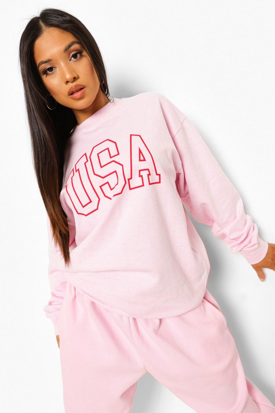 Light pink Petite USA Printed Oversized Sweatshirt image number 1