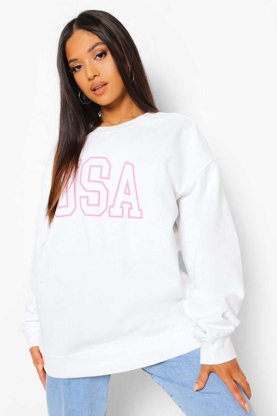 White Petite USA Printed Oversized Sweatshirt image number 1