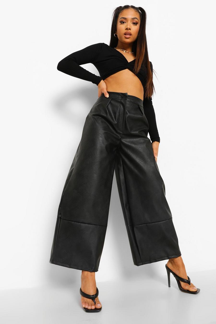 Black Petite PU Culottes image number 1