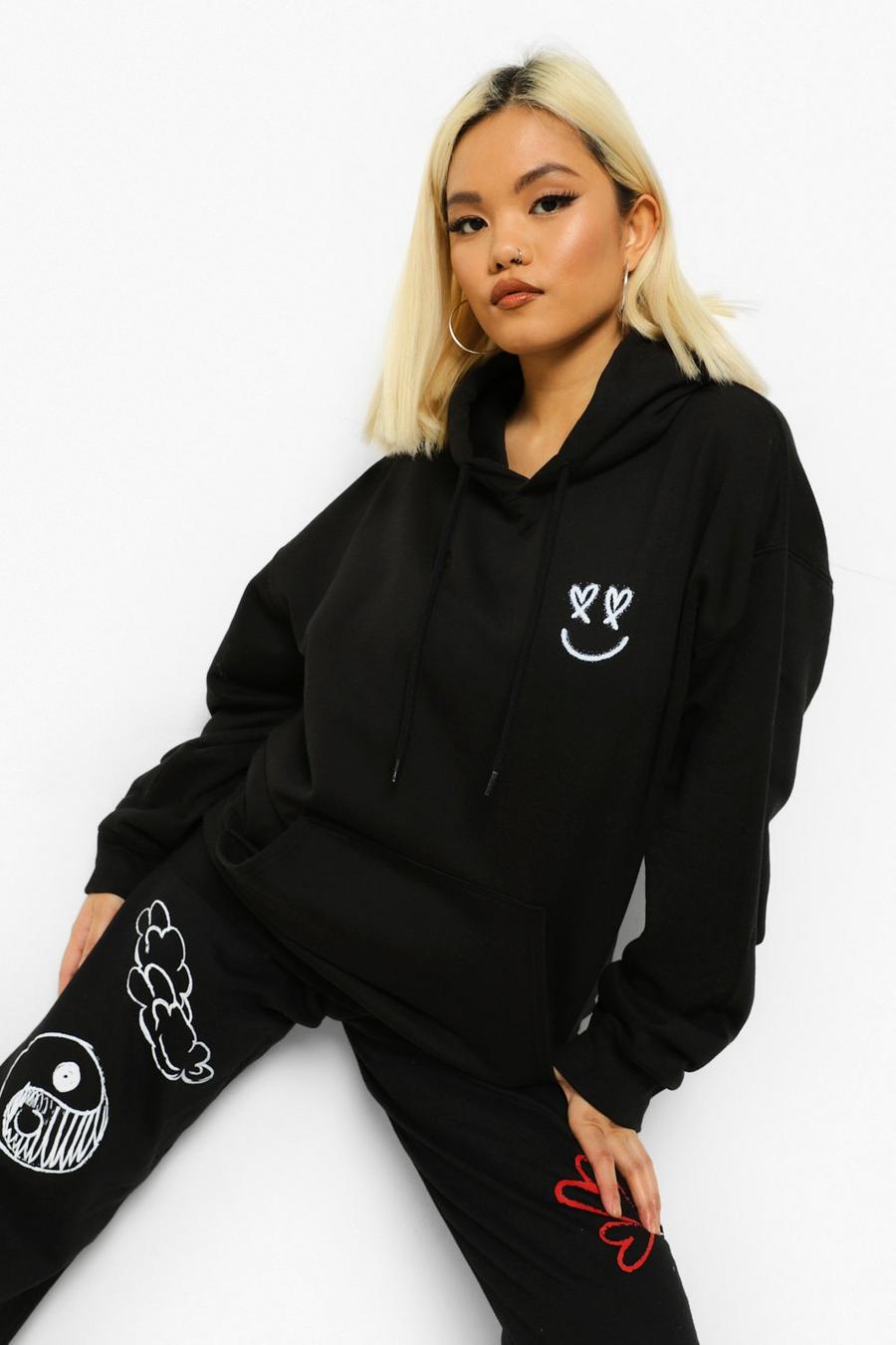Black Petite - Oversize hoodie med smiley image number 1