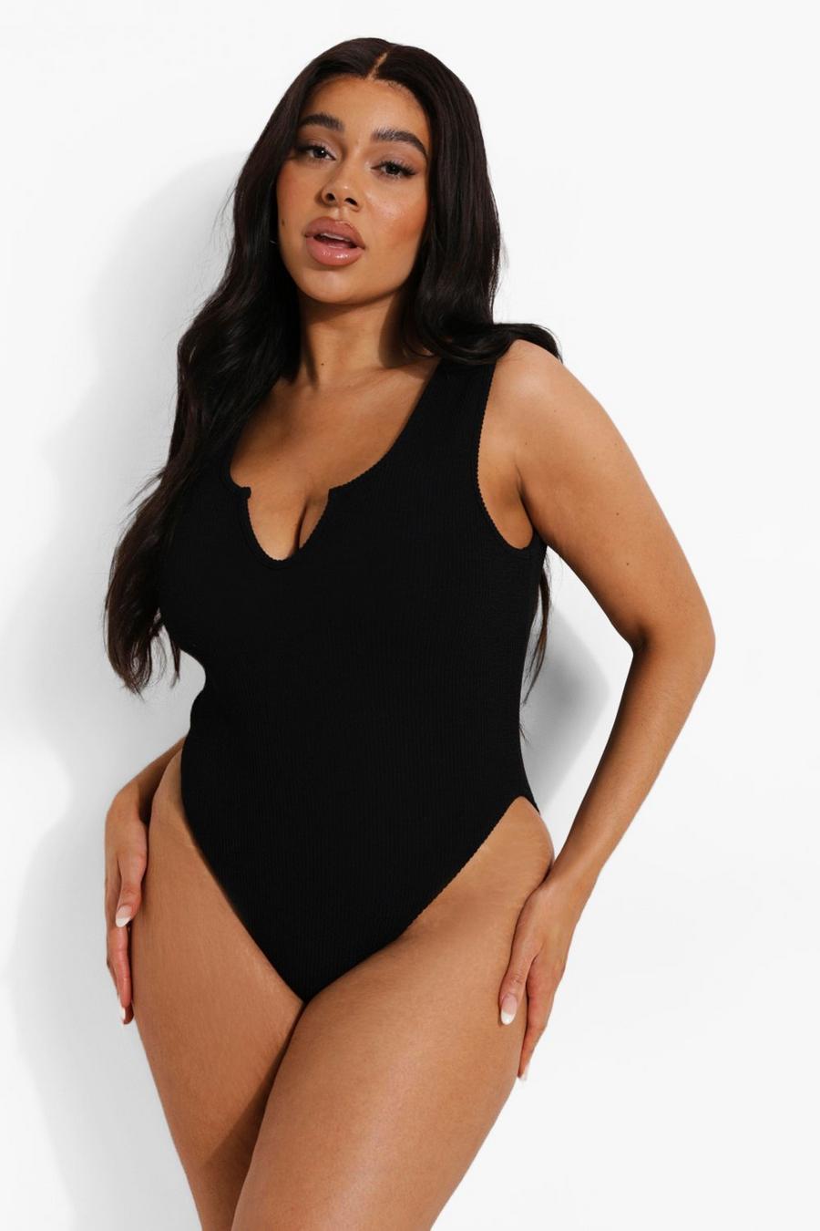 Black Plus Crinkle Notch Front Swimsuit image number 1