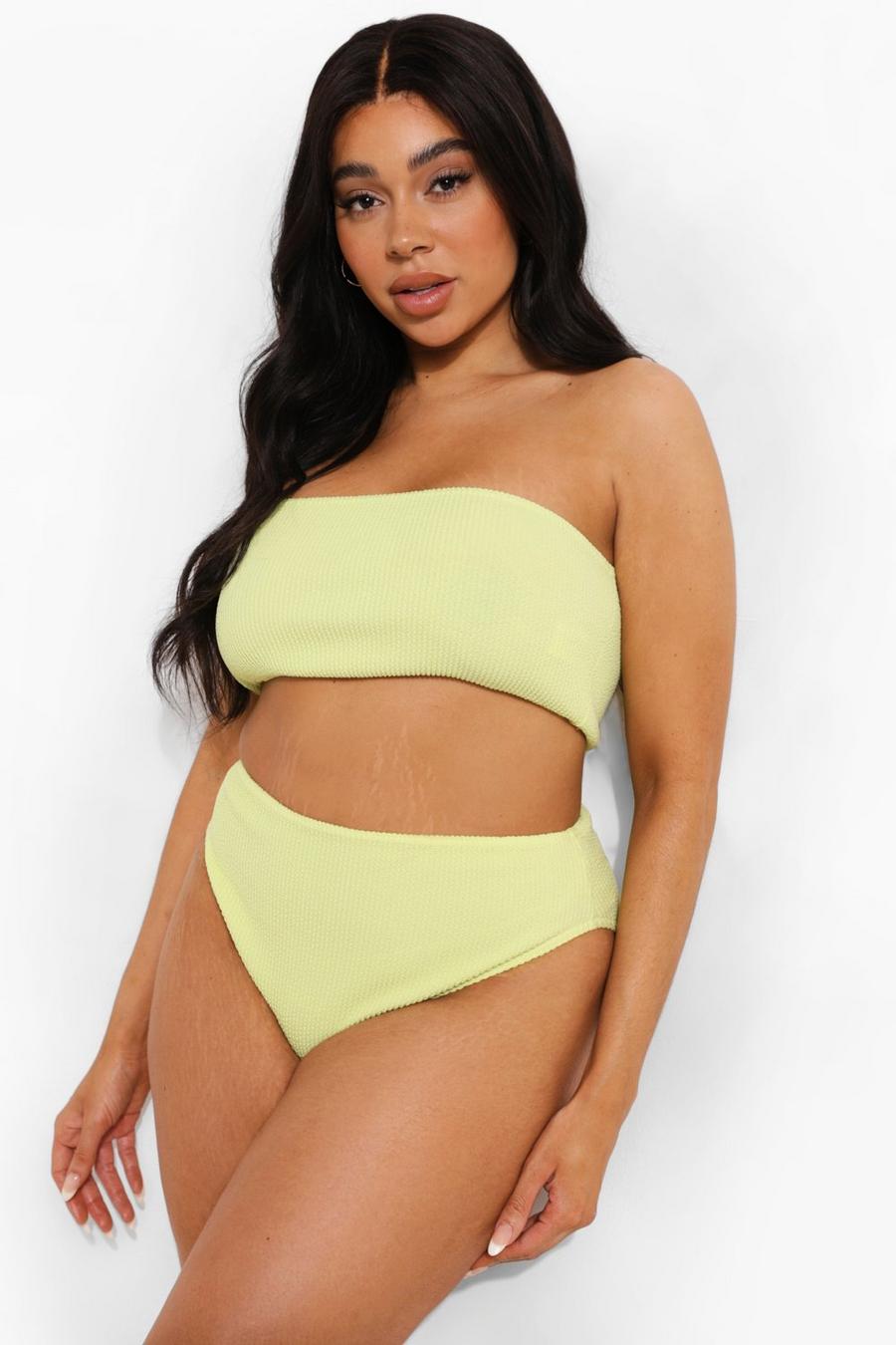 Neon-lime Plus Mix & Match Crinkle Bandeau Bikini Top image number 1