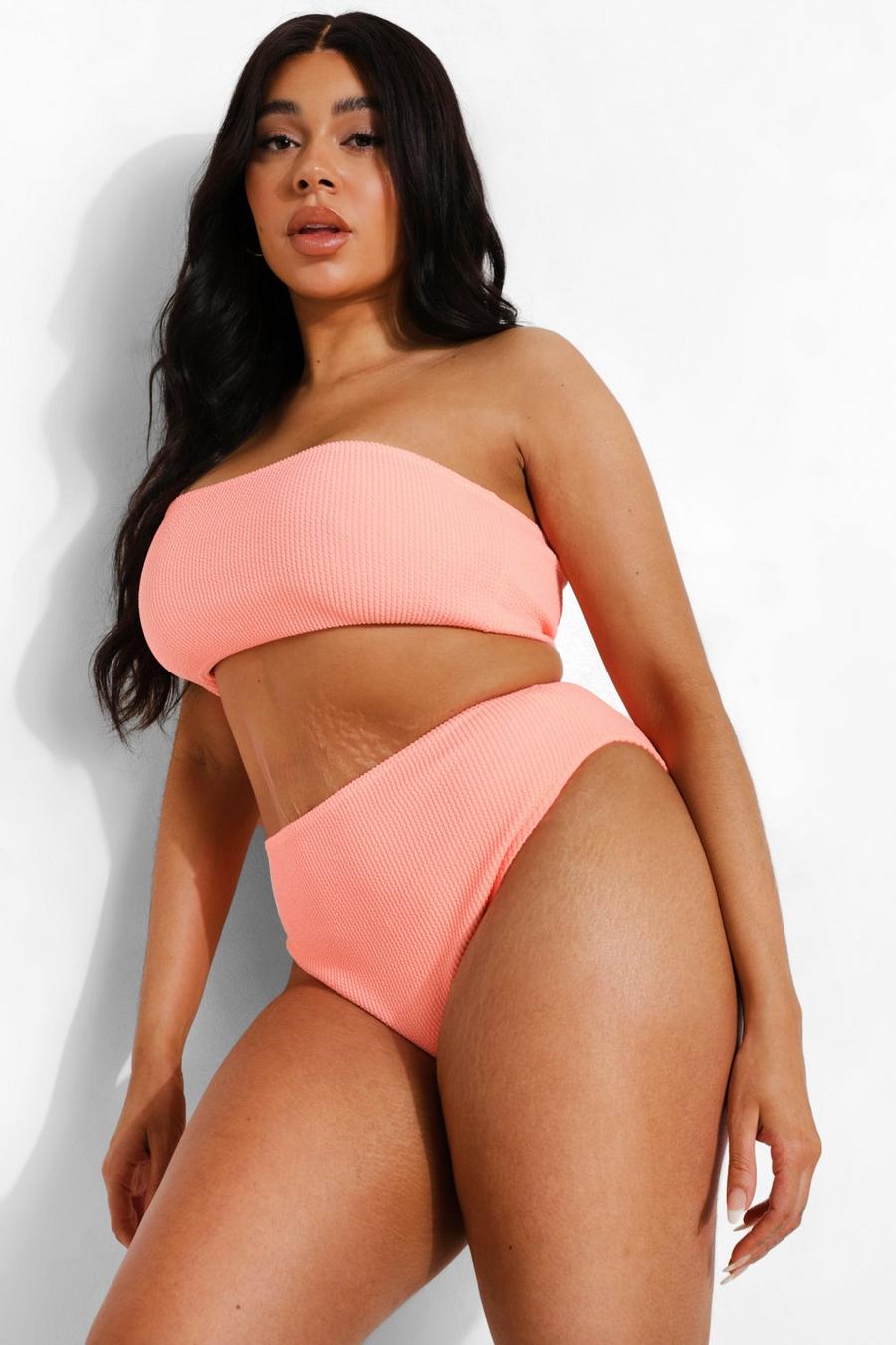 Neon-coral Plus Mix & Match Crinkle High Waist Brief image number 1