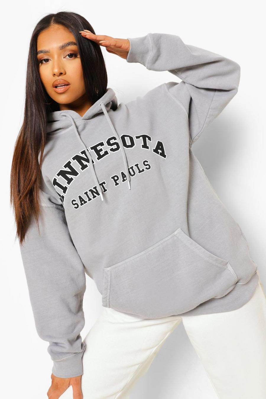 Grey marl Petite - "Minnesota" Överfärgad hoodie med slogan image number 1